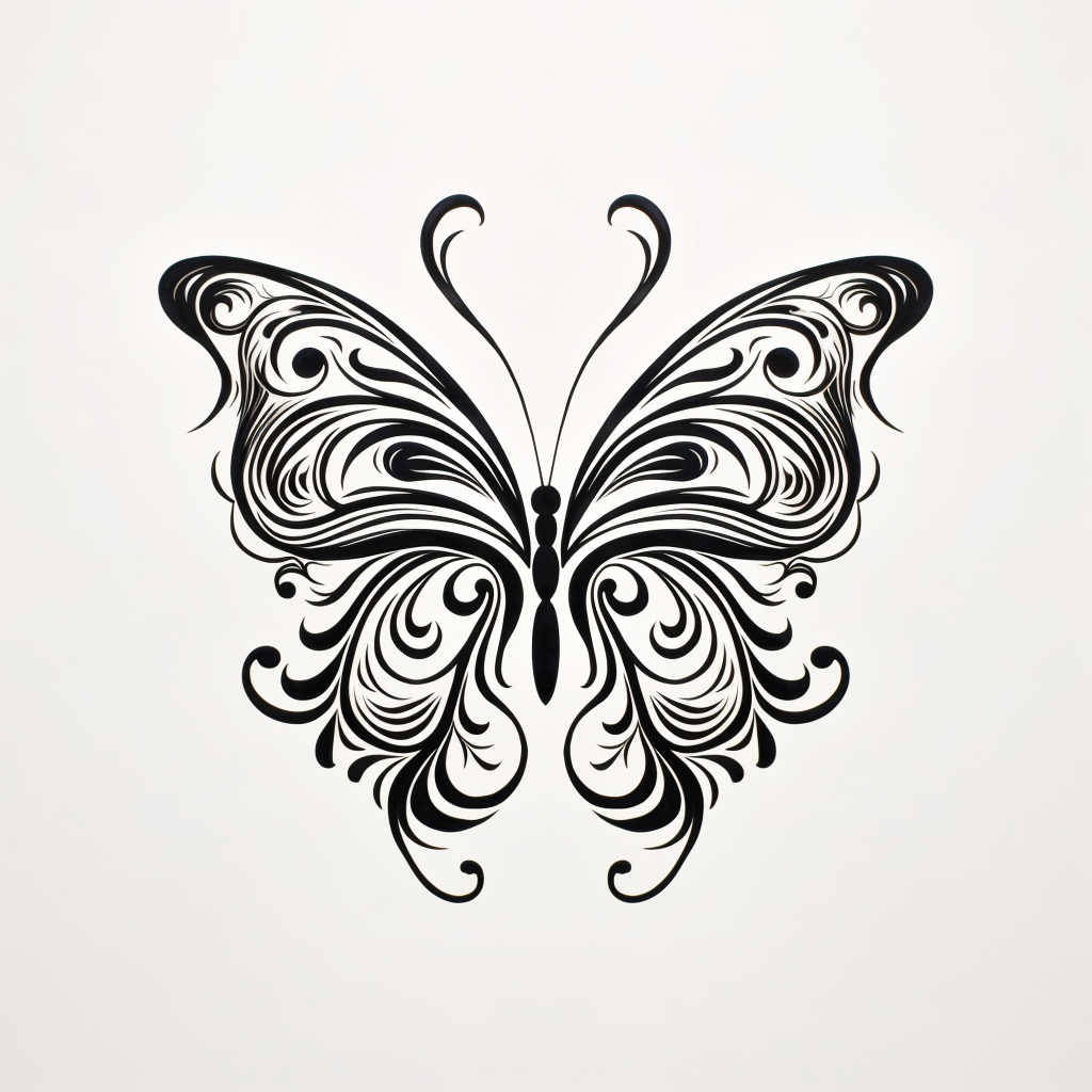 Simple black tribal butterfly on white background