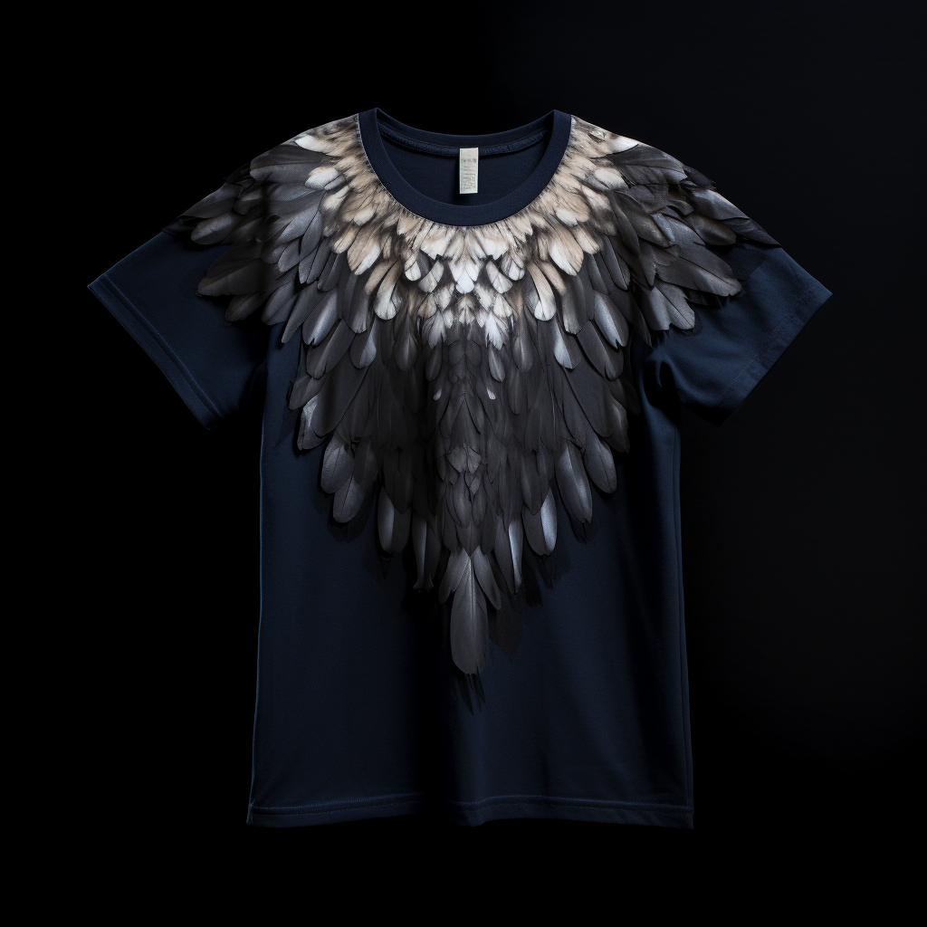 Black T-shirt with White and Dark Blue Eagle Feathers