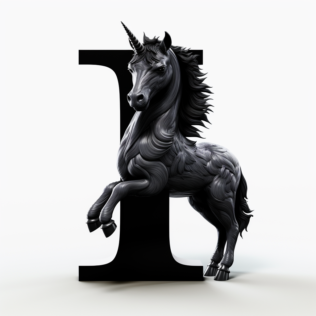 Black Unicorn Letter T on White Background