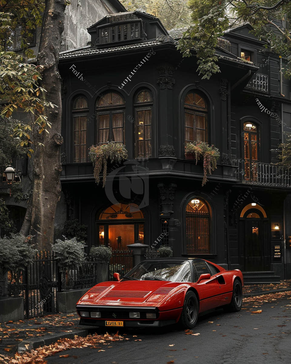 Black Villa Red Ferrari Italy