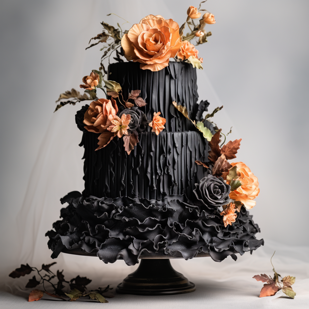 Elegant black vintage cake with flowers