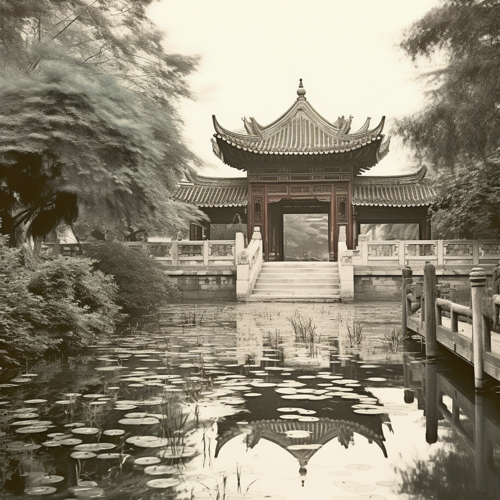 Buddhist temple gate view in 1920s China