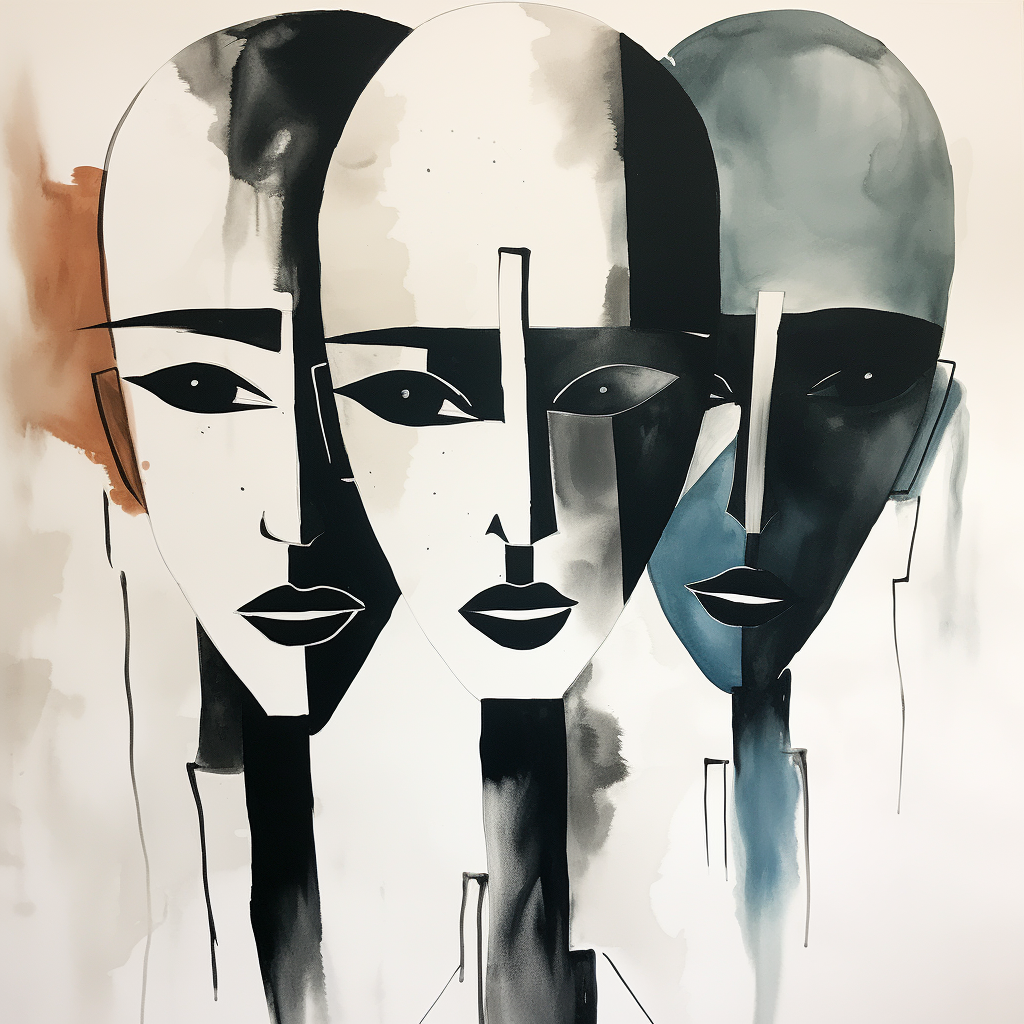 Abstract African Faces Painting in Black and White