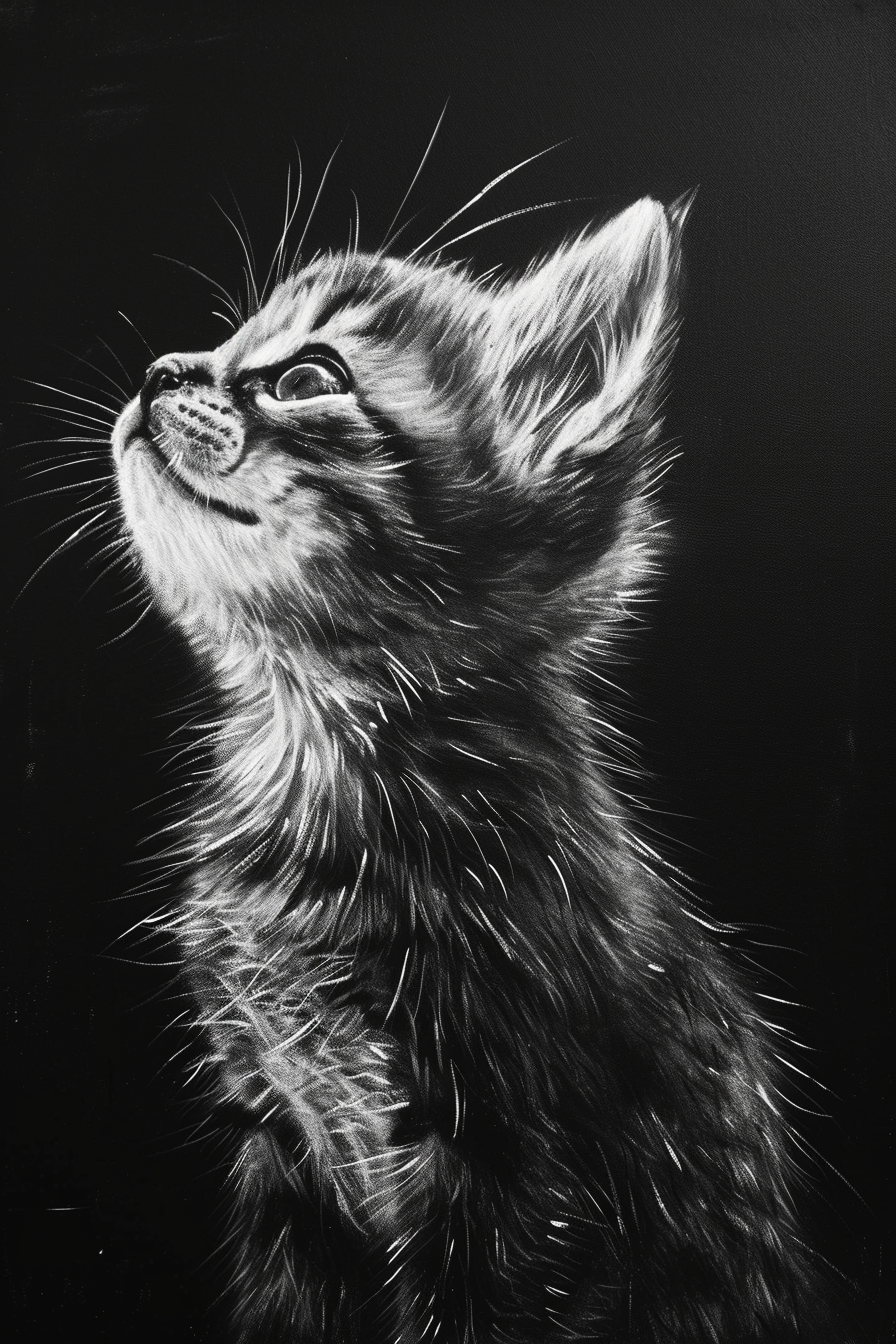 black and white acrylic painting kitten