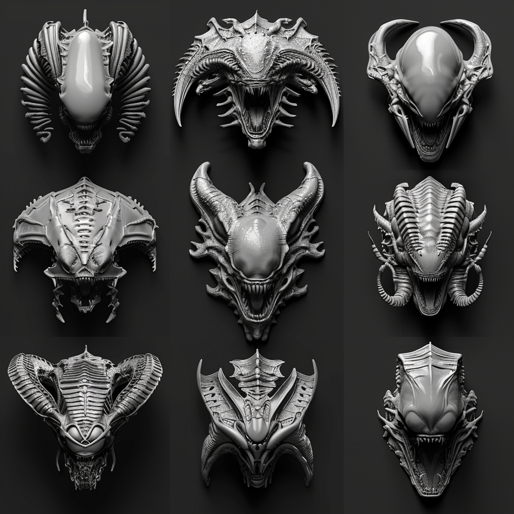 Black white alien video game elements