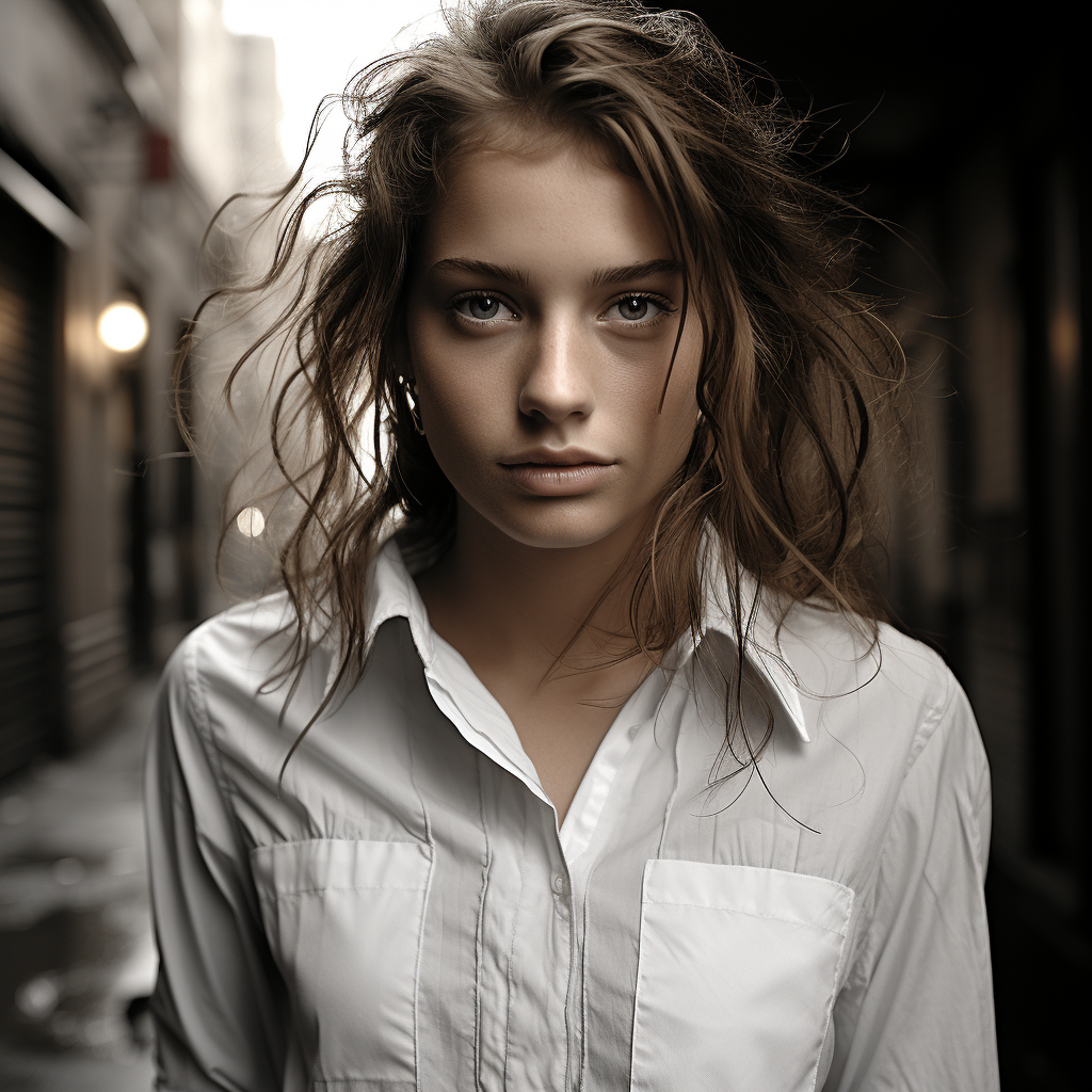 Stylish androgynous woman in black and white