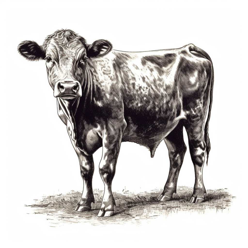 Black and white beef cow illustration