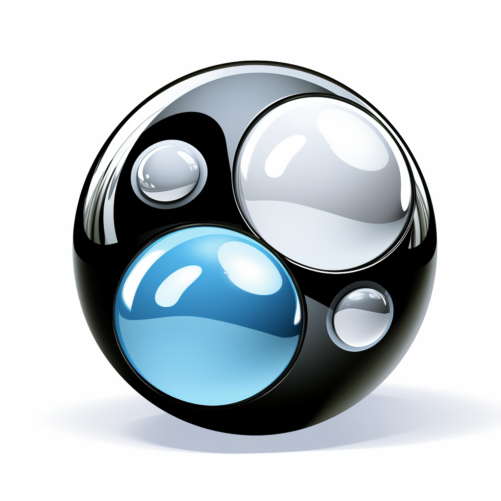 Logo with black and white balls connected by yin-yang symbol