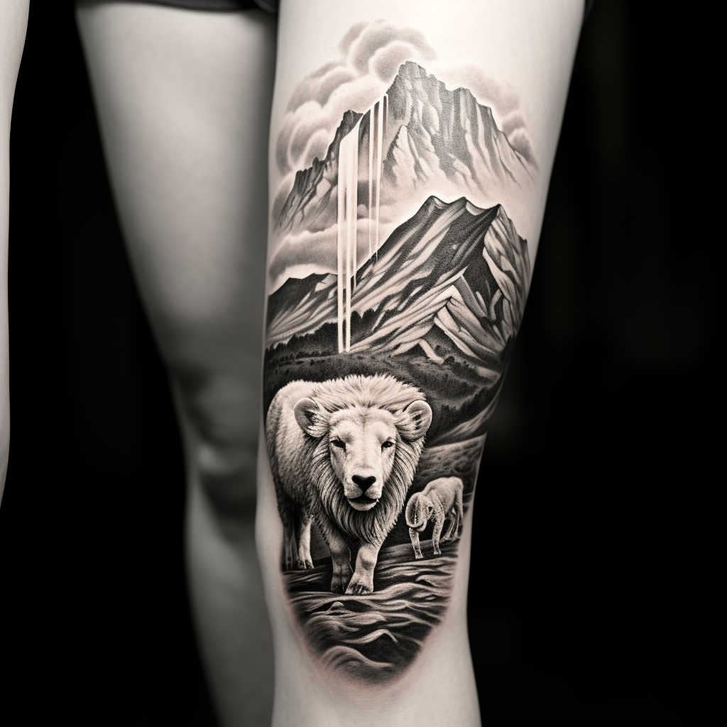 Lion Sheep Calf Tattoo Mountains