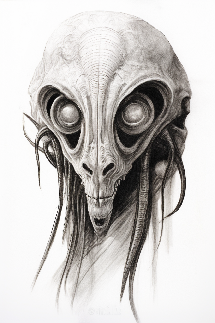 Alien head with tusks sketch