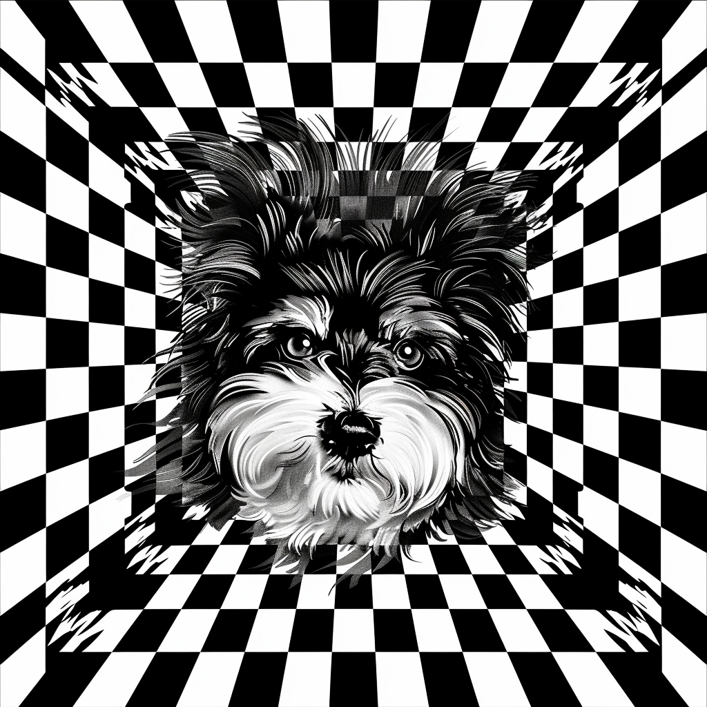 Dog Illusion Checkered Square Art