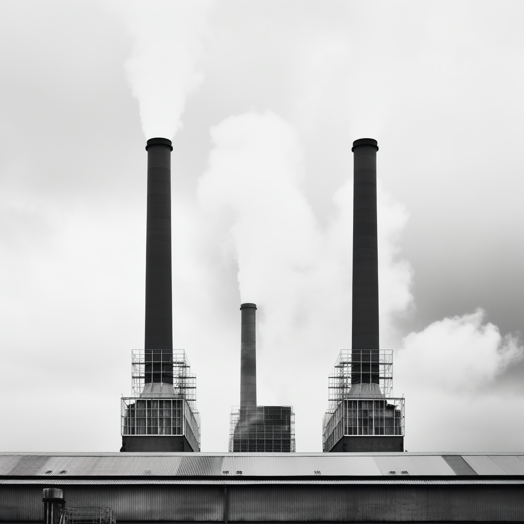 Black and white chimneys releasing pollution