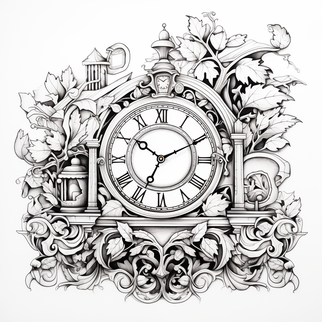 Black and white coloring book Christmas clock