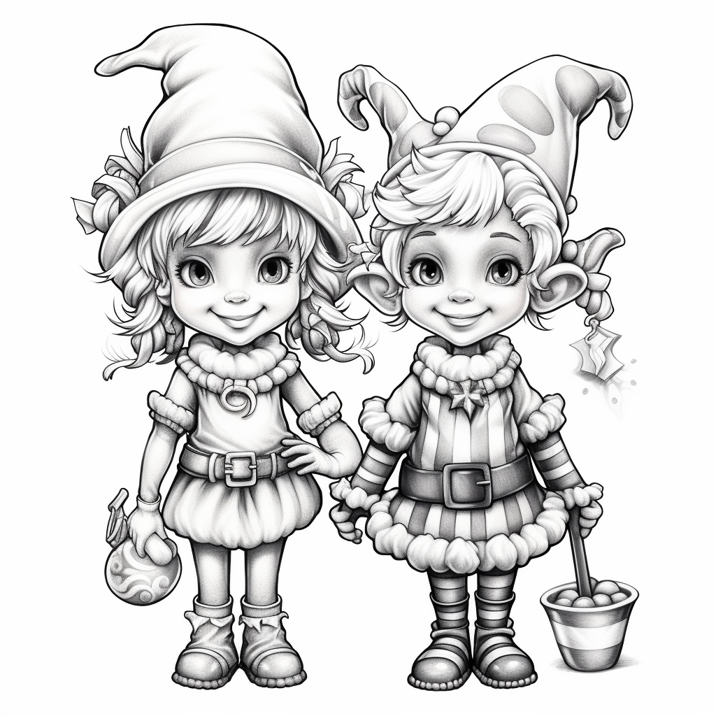 Cute holiday characters in coloring book