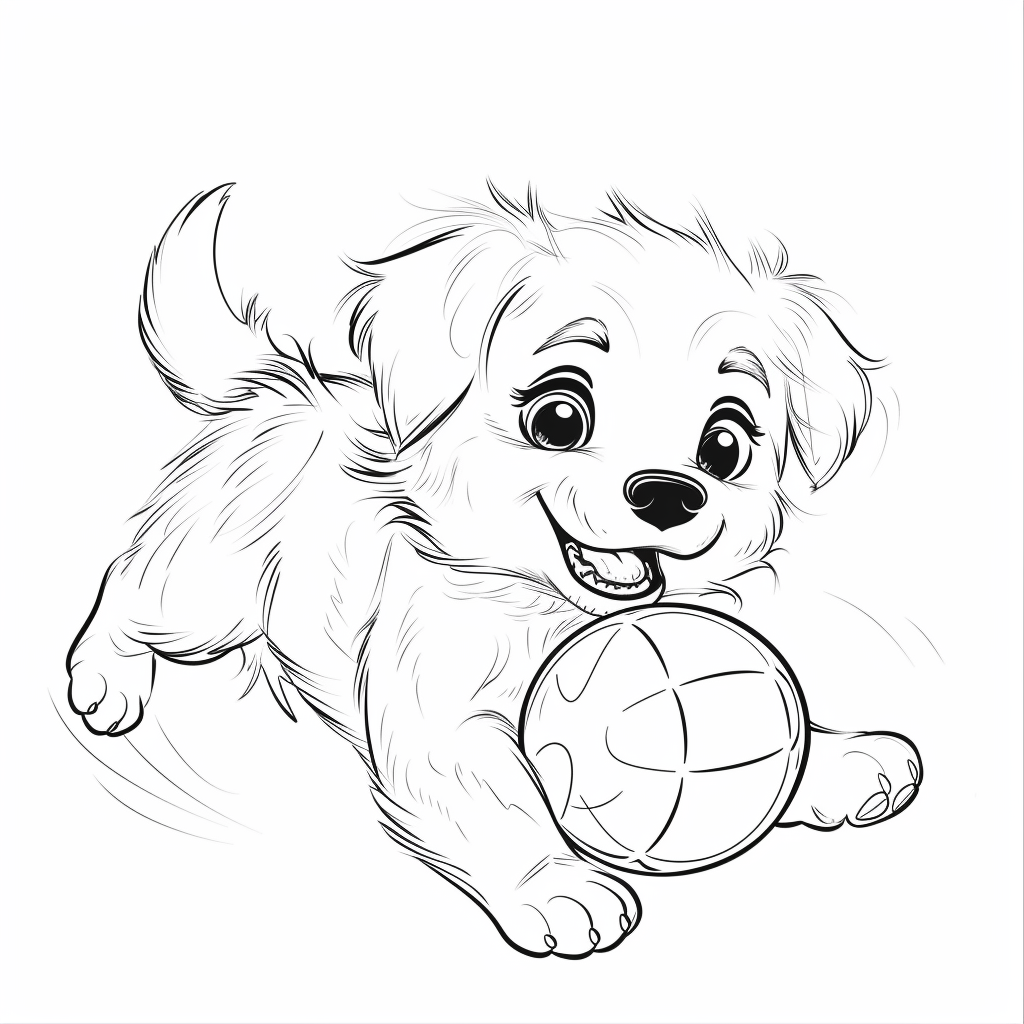 Cartoon golden retriever puppy playing with a ball