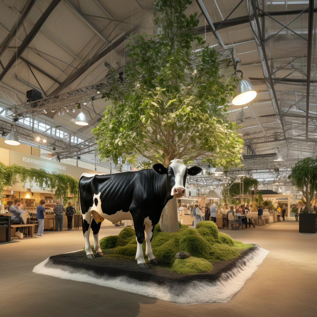 Large black and white dairy cow under a tree