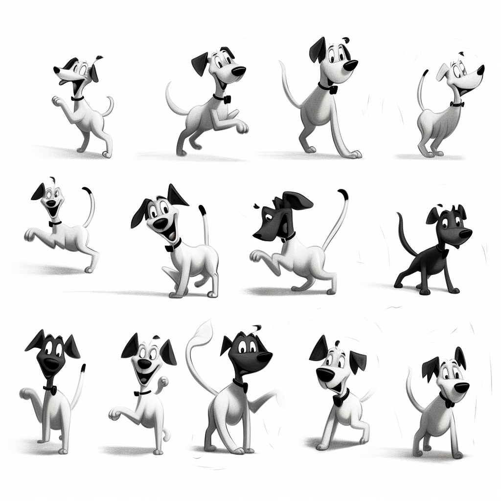 Black and white graphic dog dancing