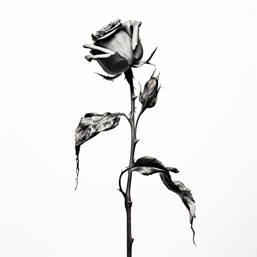 Realistic black and white dying rose