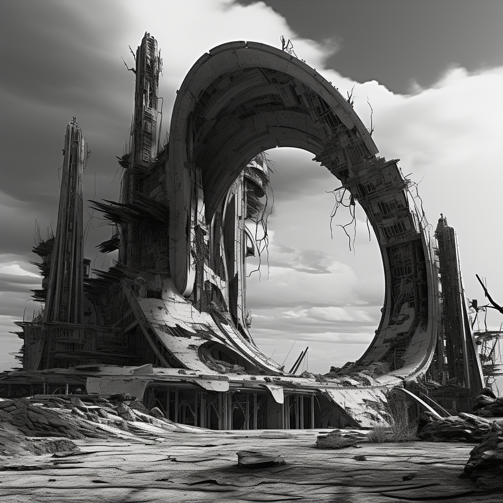 Black and White Futuristic Building Ruins