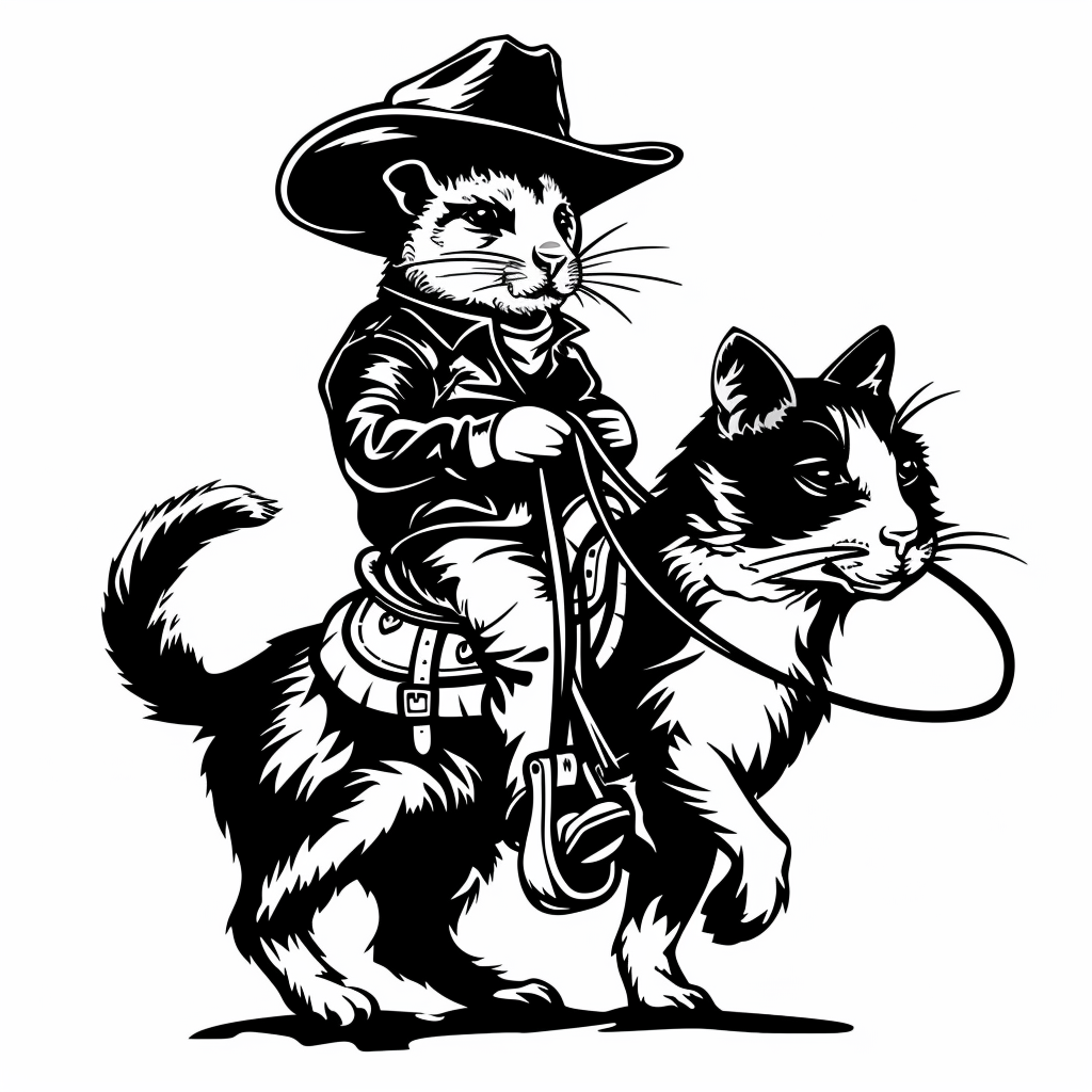 Black and White Hamster Cowboy Cat Logo