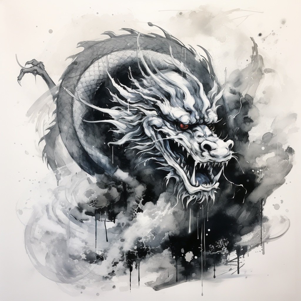 Majestic Chinese Dragon in Black & White