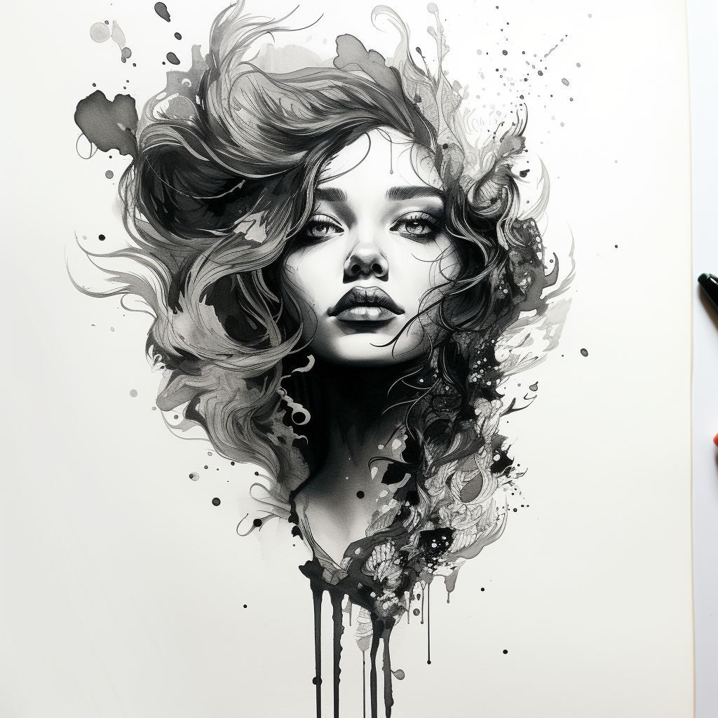 Beautiful black and white ink painting