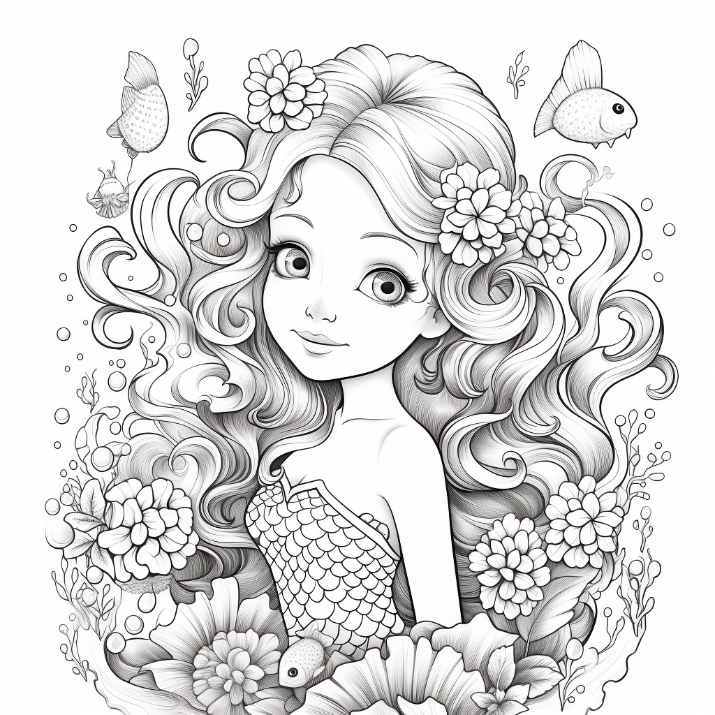 Coloring page of a mermaid