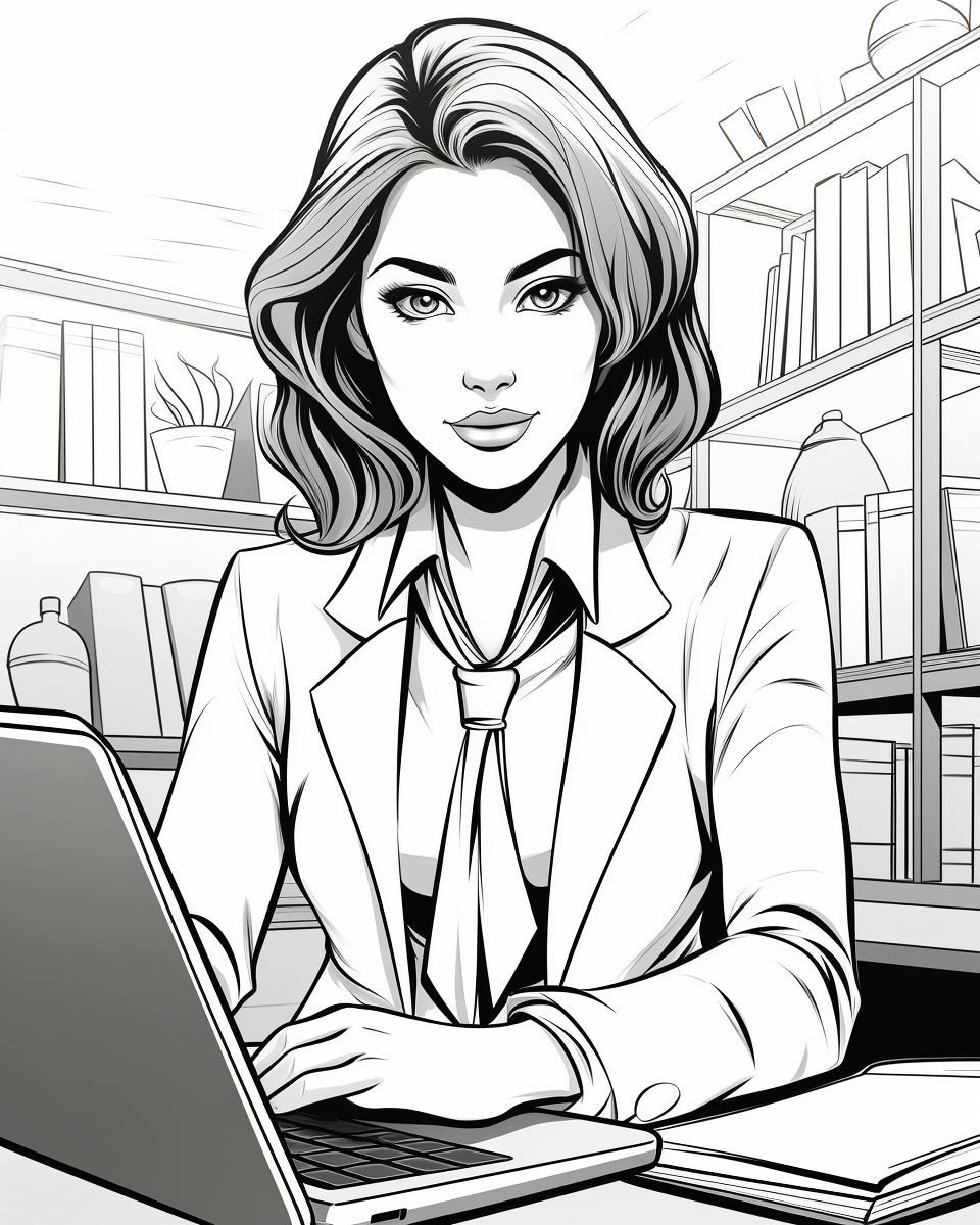 Cartoon woman with laptop and phone