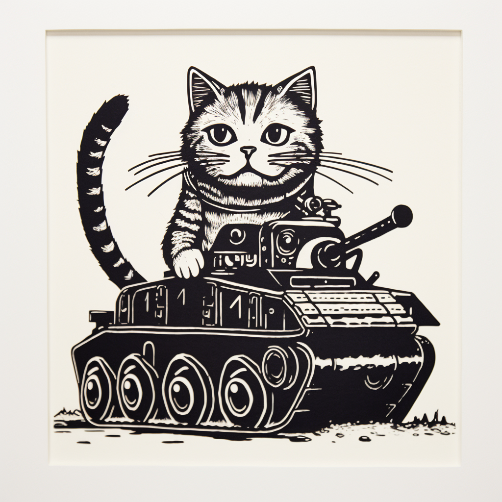 Tank cat lino print