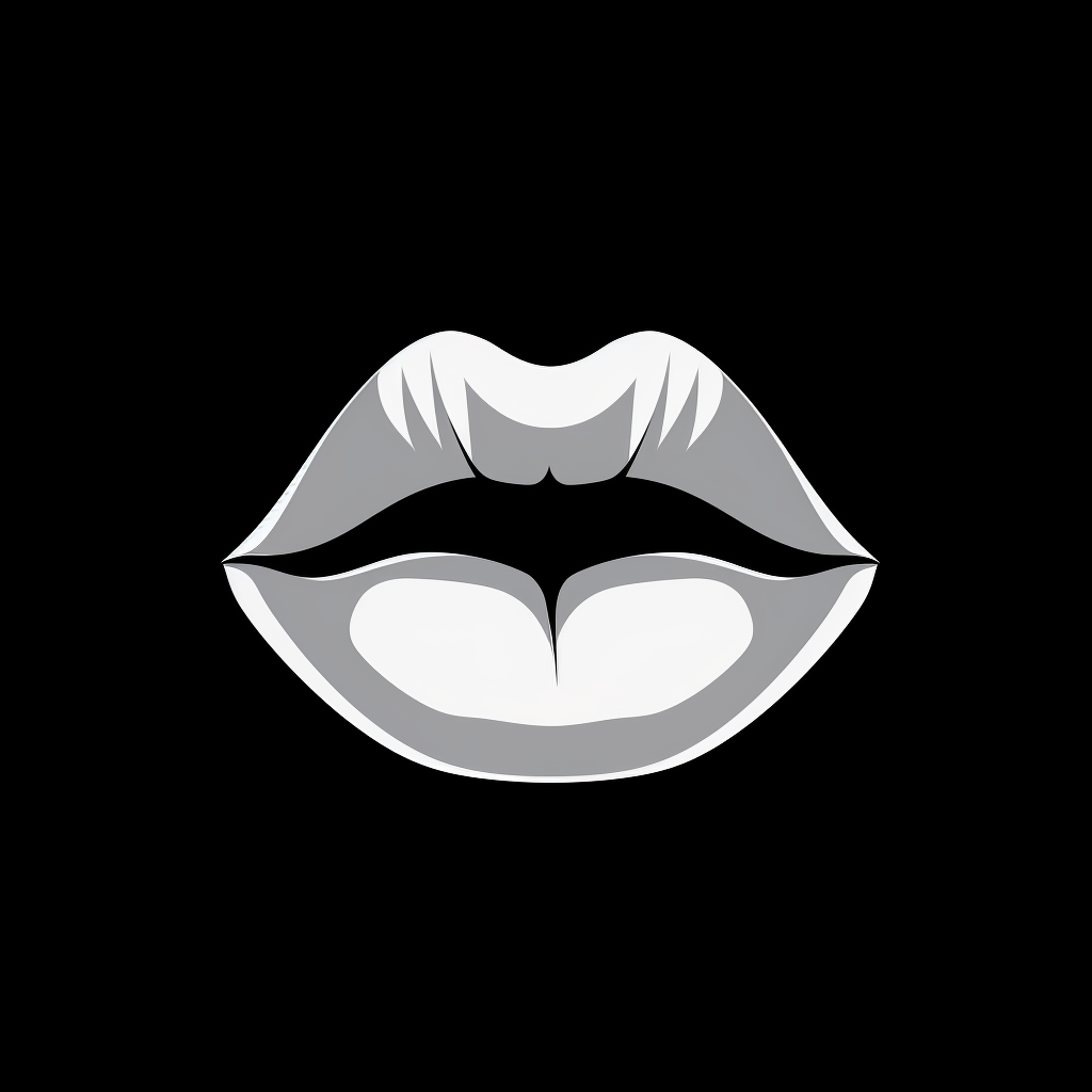 Icon of black and white lips symbol on black background