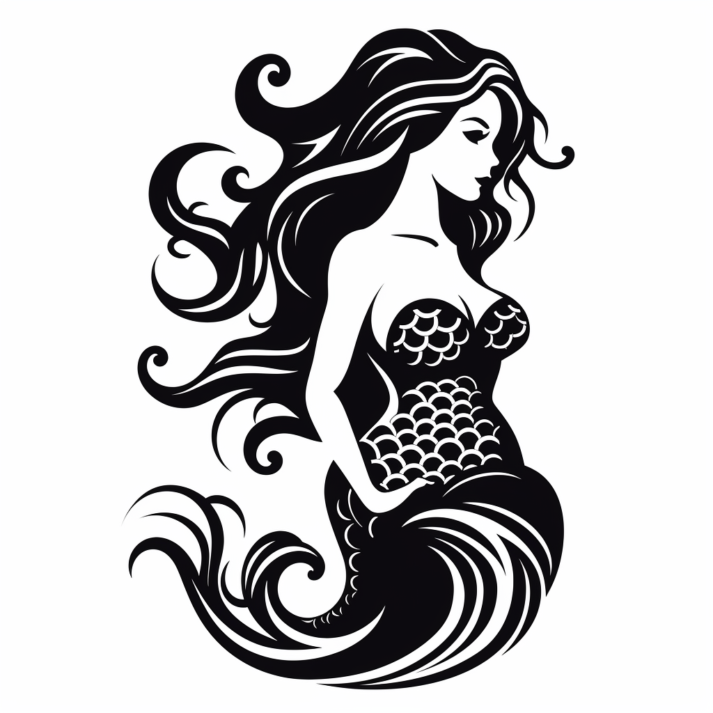 Black and white mermaid outline