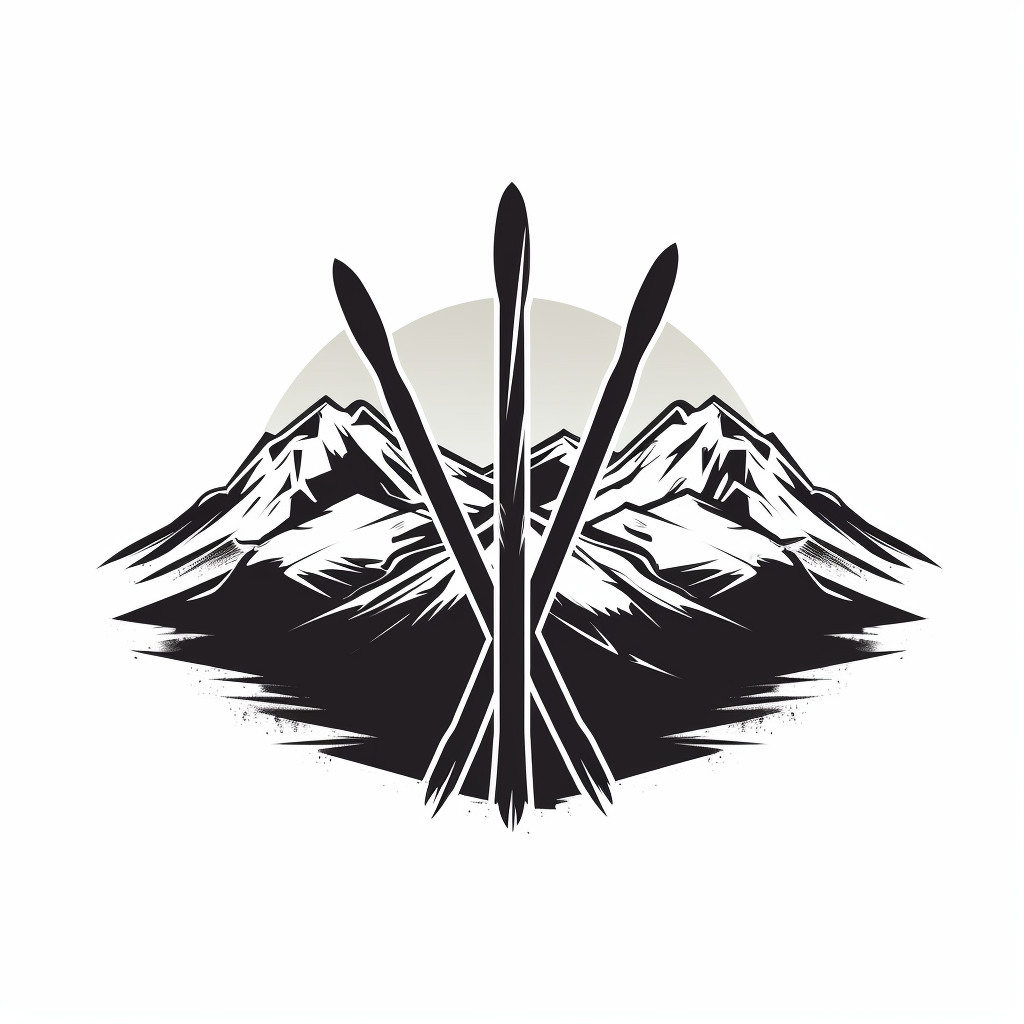 Minimalistic crossed alpine skis with mountains in background