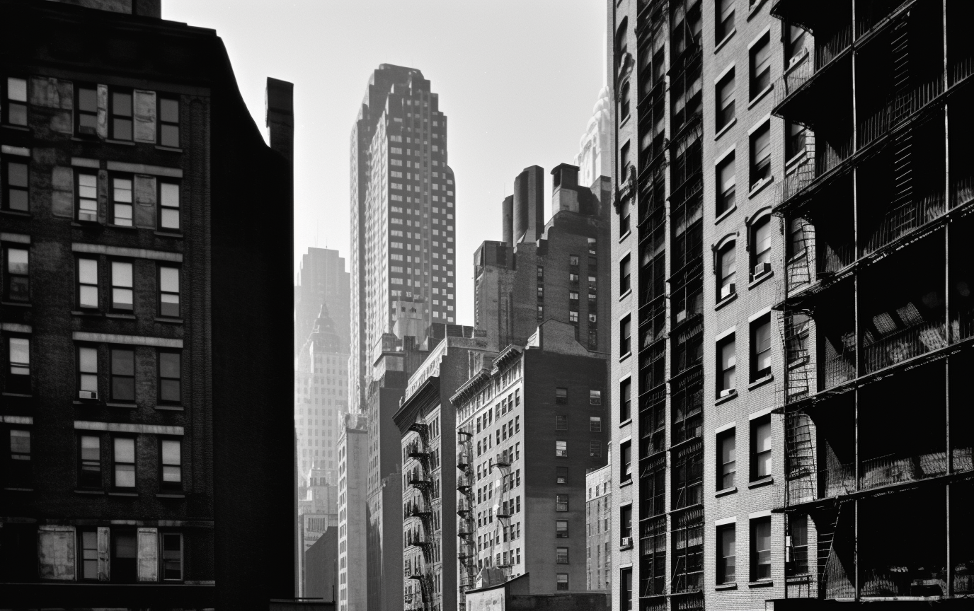 black and white New York City buildings