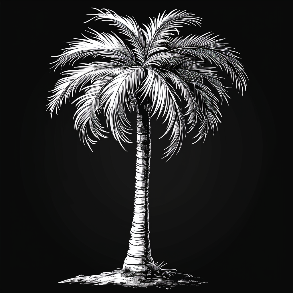 black and white palm tree comic style