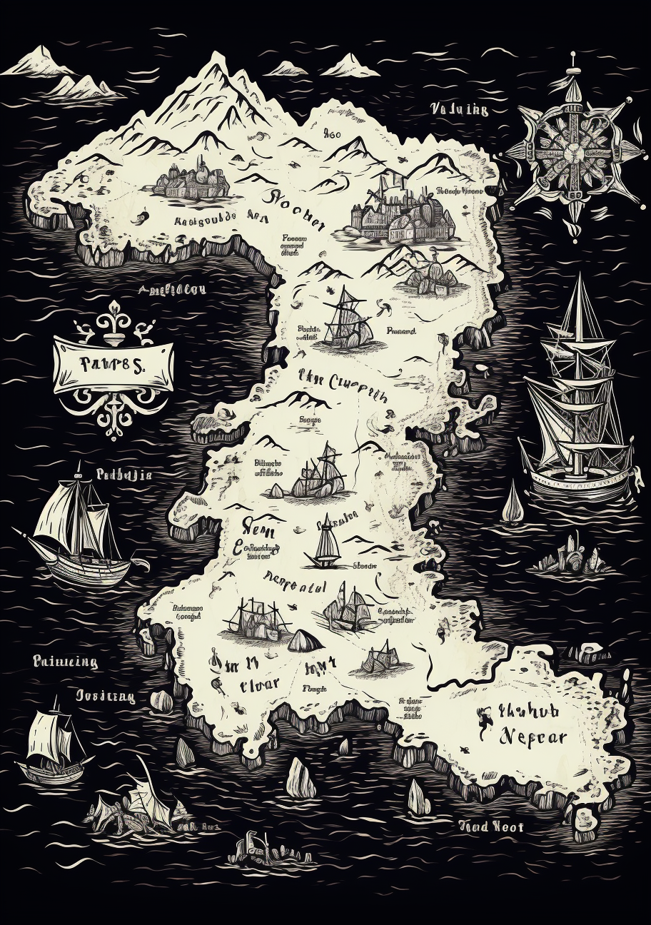 Pirate map in black and white