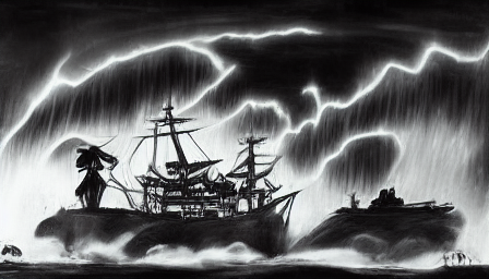 Old Pirate Ship Storm Night