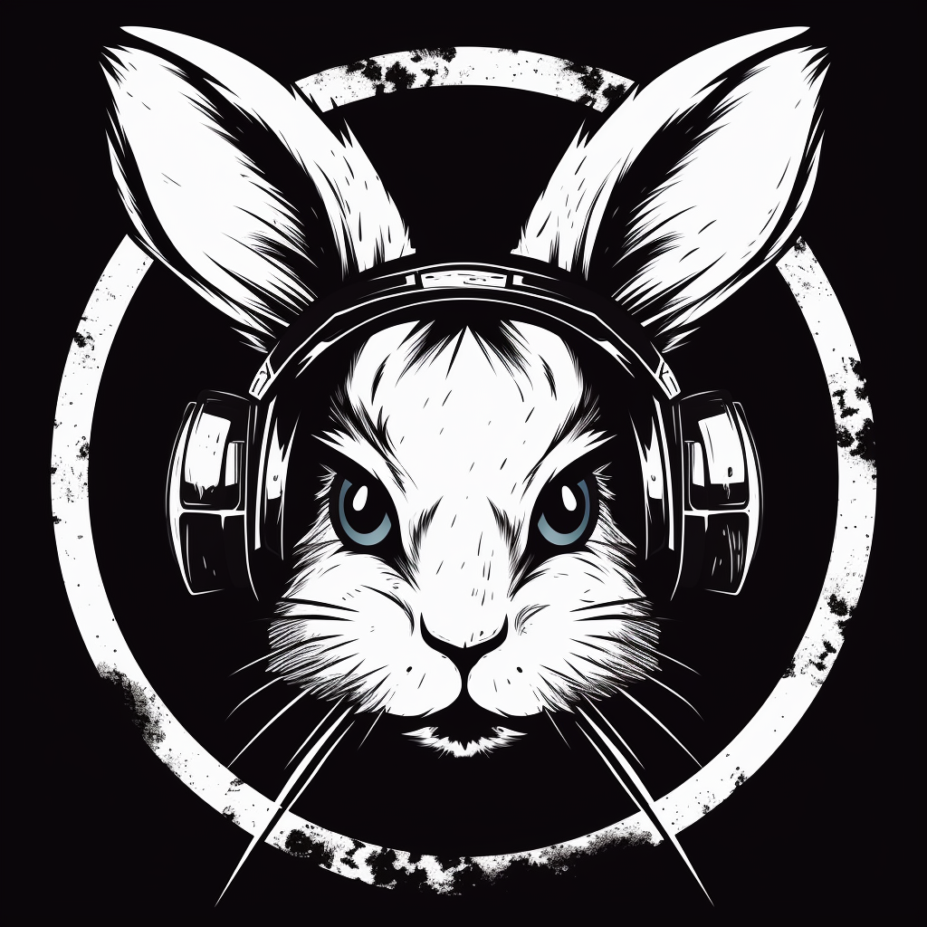 Adorable black and white rabbit with headphones