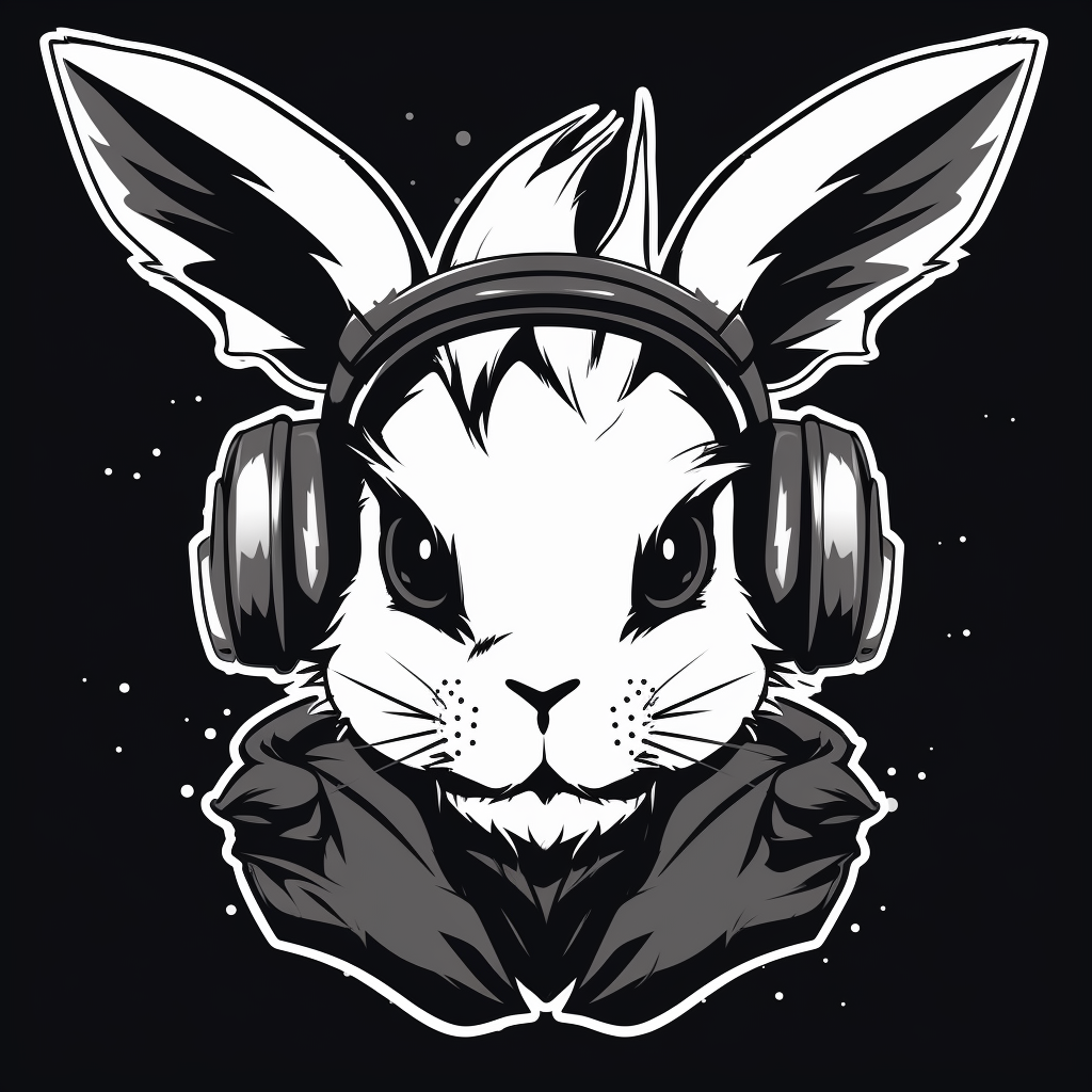 Playful rabbit enjoying music with headphones