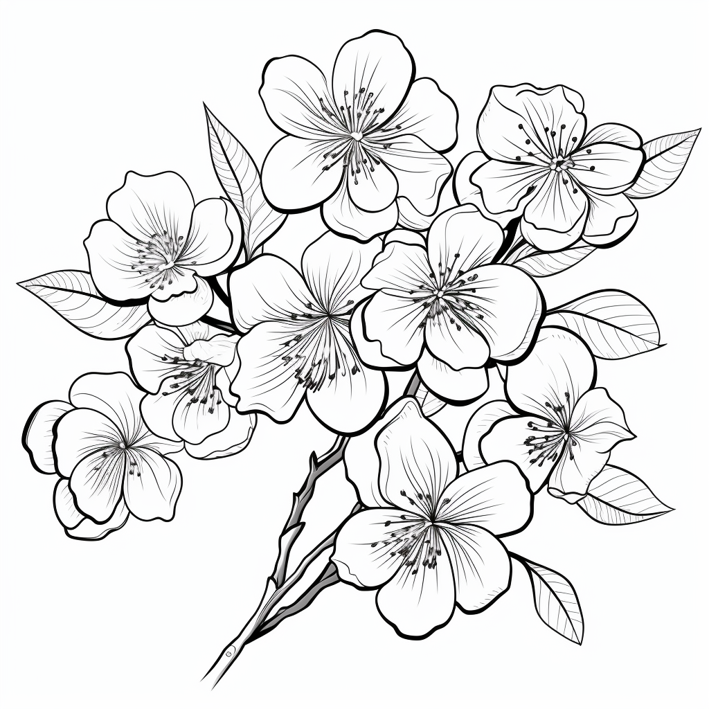 Black and white outline of Sakura flowers