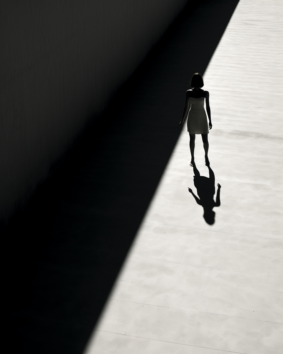 Minimalist silhouette of woman in concrete shadow