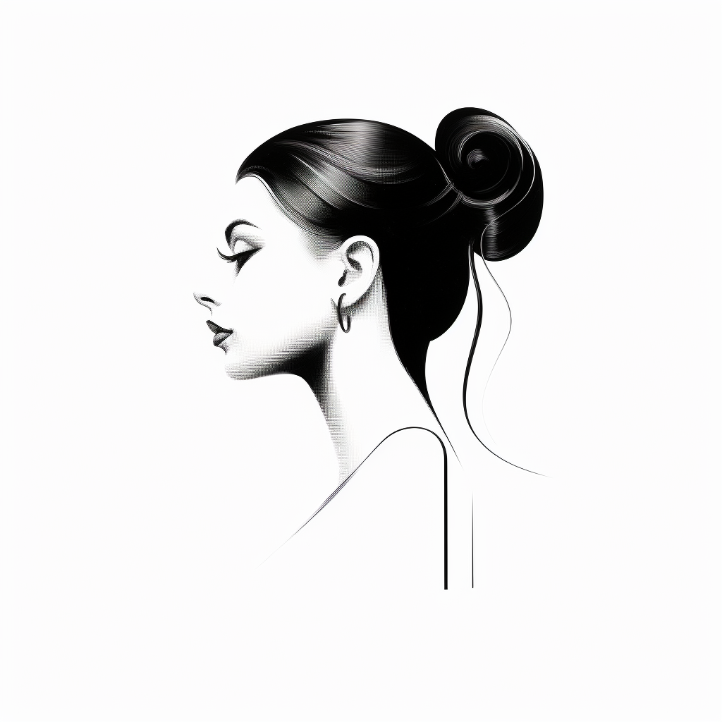 Black and White Minimalist Side Profile Drawing