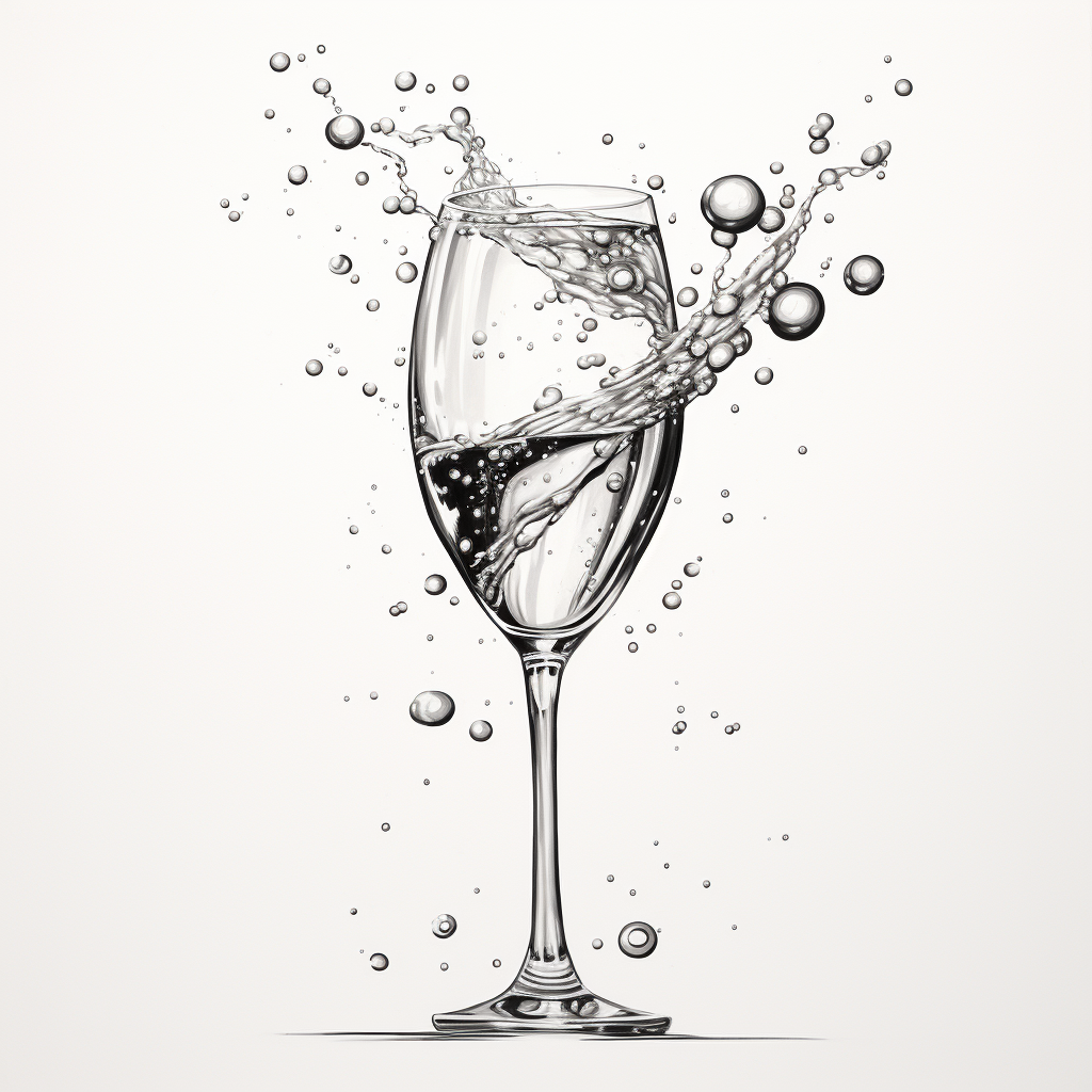 black and white sketch of champagne with bubbles