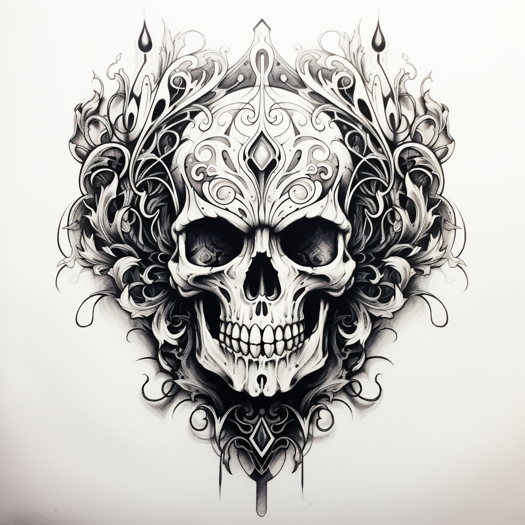 Black and White Skull Tattoo Drawing