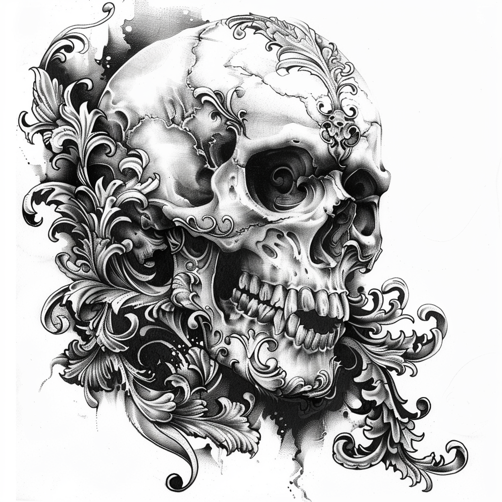 Black White Skull Tattoo