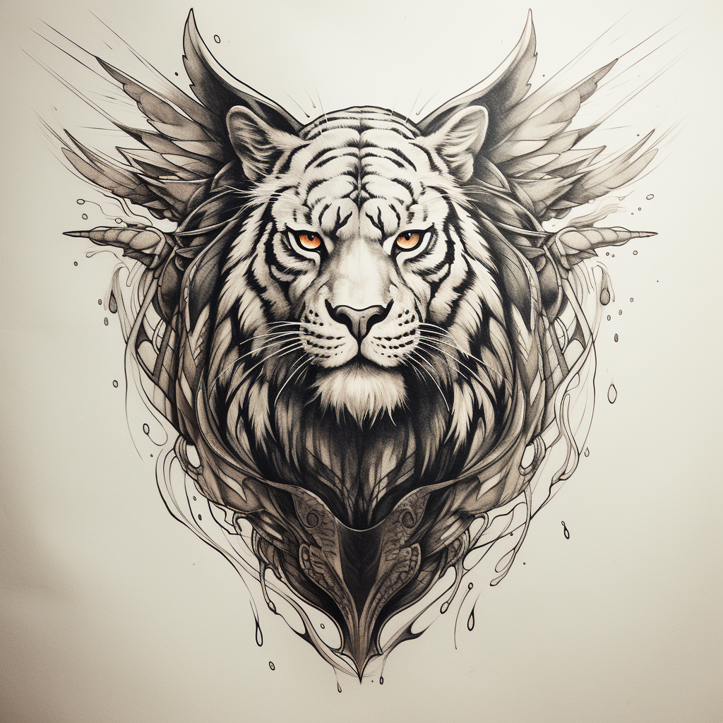 Black White Tiger Wings Tattoo Design