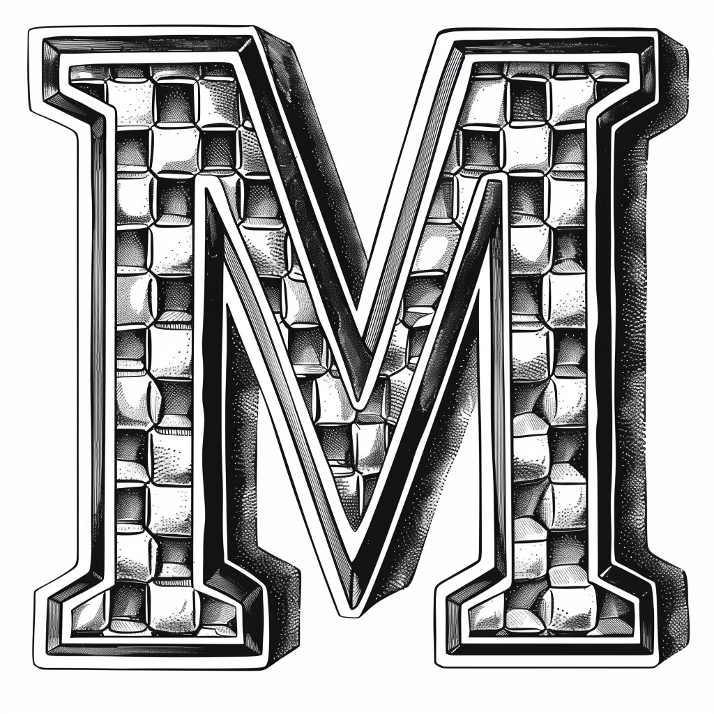 Stamped letter M with honeycomb pattern