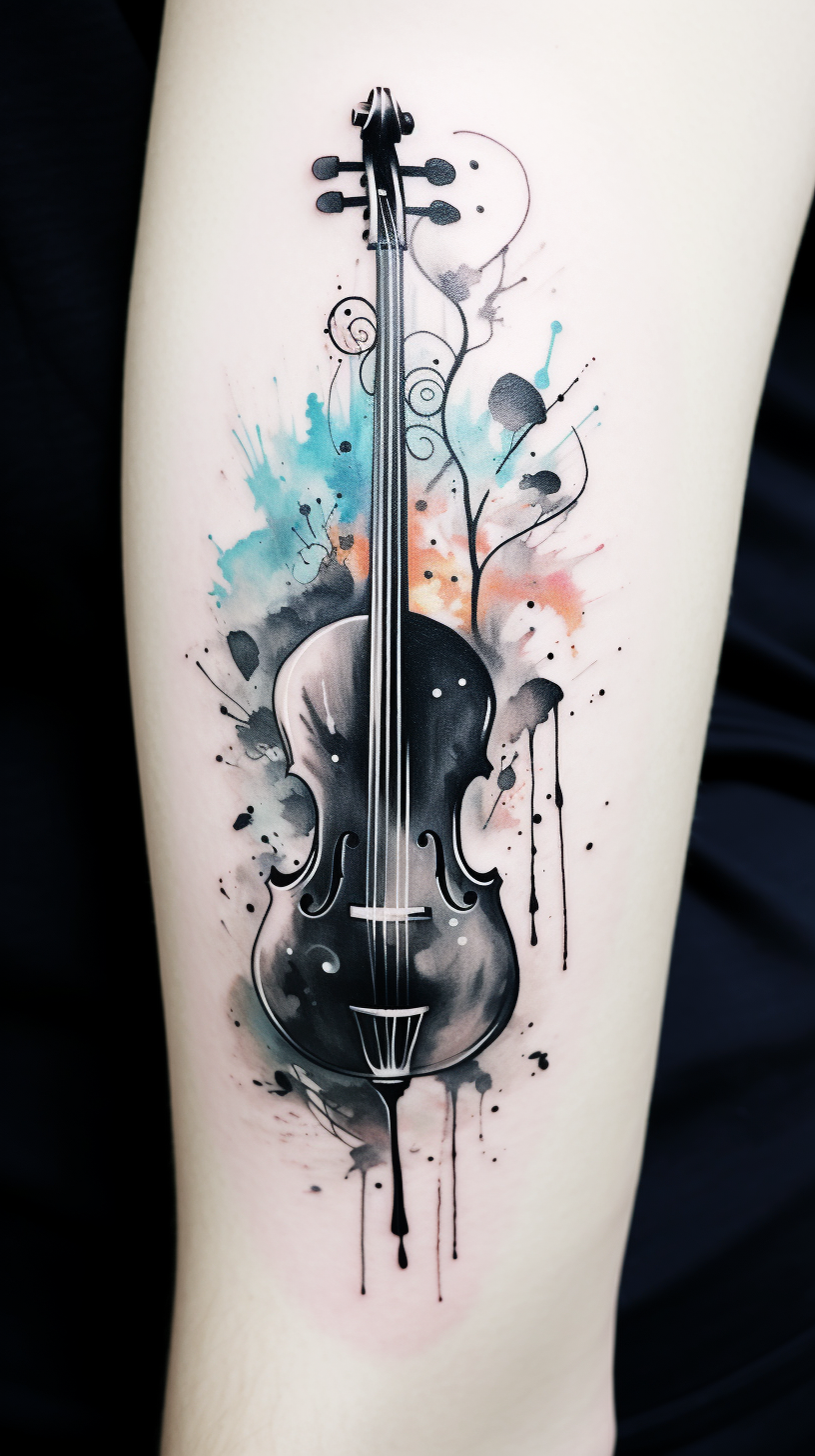 Black and White Watercolor Forearm Tattoo Music Inspired