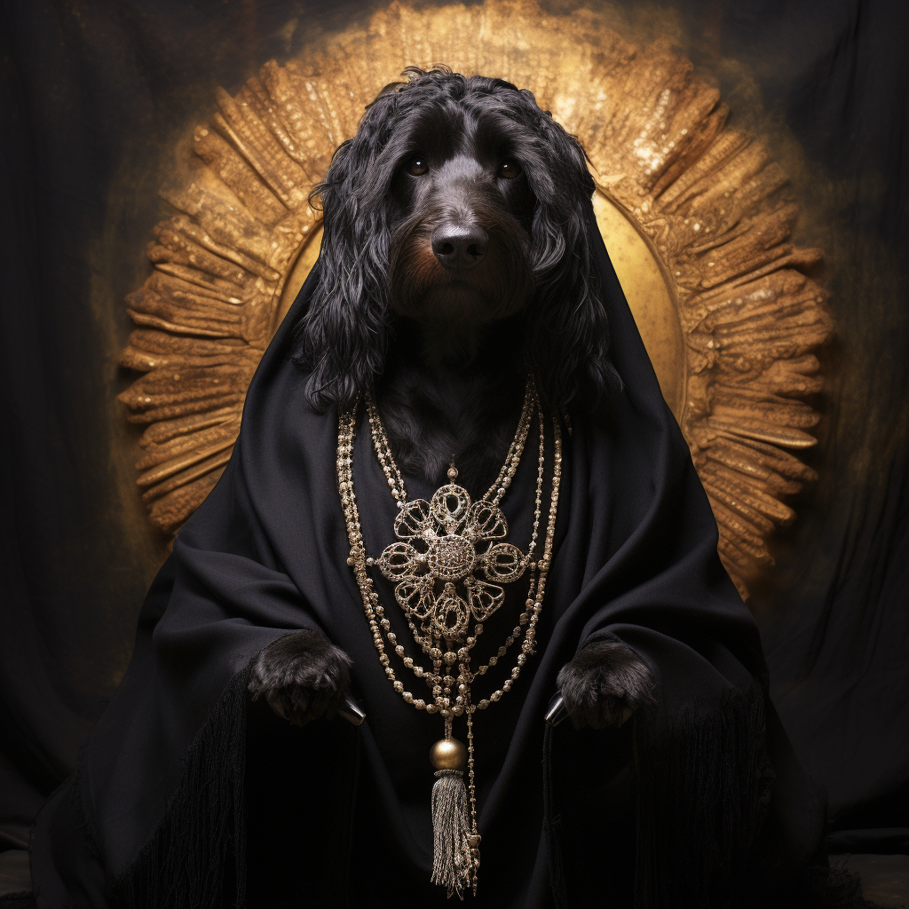 Black Whoodle Dog as Goddess