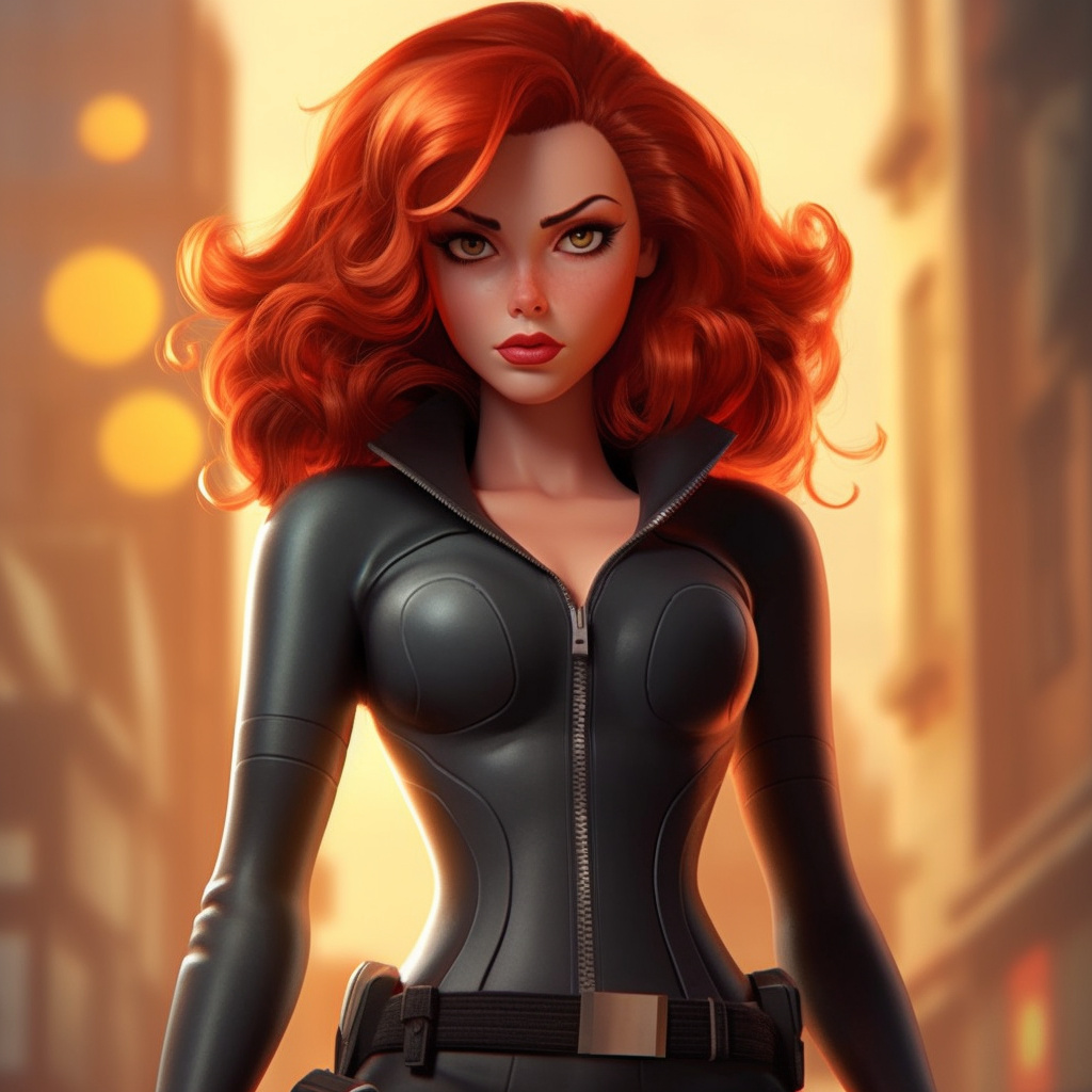 Black Widow Marvel Superhero in Pixar Style