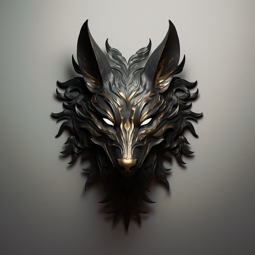 Black wolf spirit in wooden mask